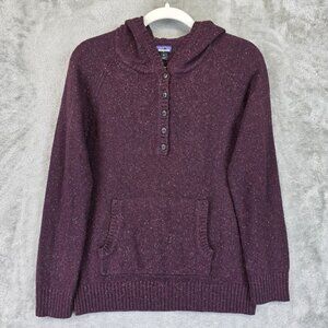 Patagonia Sweater Womens Small Purple Hooded Henley Knit Kangaroo Pocket Cozy
